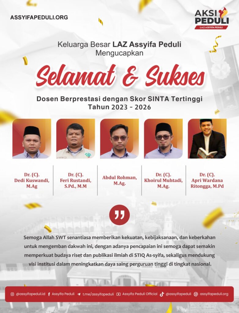 Yayasan As-Syifa Al-Khoeriyah Apresiasi 5 Dosen Berprestasi dengan Skor SINTA Tertinggi Melalui Guru Peradaban Assyifa Peduli Yayasan As-Syifa Al-Khoeriyah Apresiasi 5 Dosen Berprestasi dengan Skor SINTA Tertinggi Melalui Guru Peradaban Assyifa Peduli